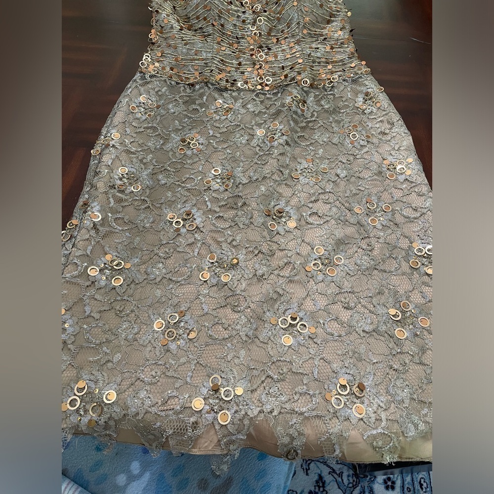 Tina di Montella women’s Lace sequins and beads champagne Halter neck dress S 12 - Picture 9 of 10